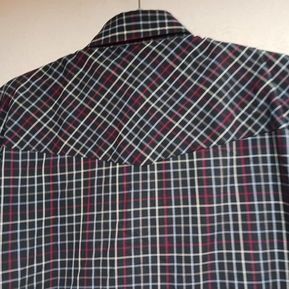 Plains Western Wear Shirt Men's Large Snap Pearl Buttons Blue Short Sleeve Plaid - Picture 10 of 11